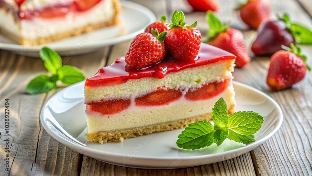Freshly Made Strawberry Cake Slice on Elegant Plate - Delicious Dessert Photography Freshly Made Strawberry Cake Slice on Elegant Plate - Delicious Dessert Photography
