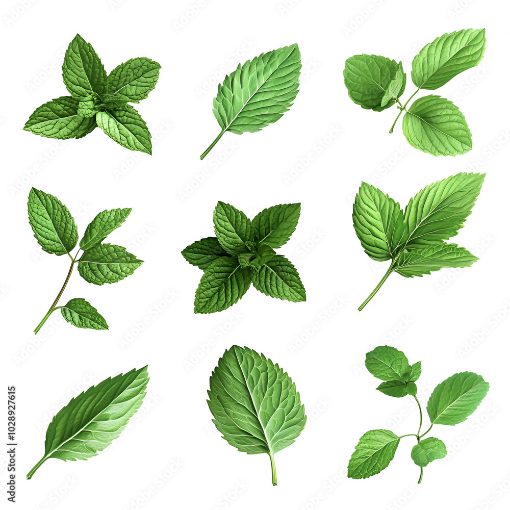 Nine Variations of Fresh Green Mint Leaves Nine Variations of Fresh Green Mint Leaves