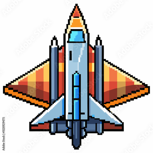 Retro Pixel Art Fighter Jet Vector Illustration in Vibrant Colors
