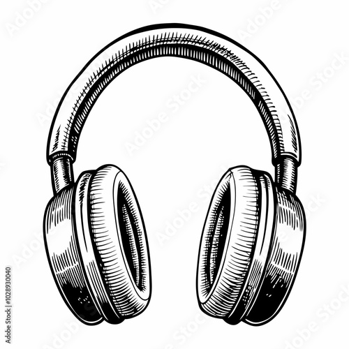 Vintage Headphones Hand Drawn Illustration Detailed Retro Audio Design