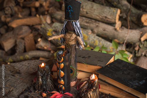 Obraz na płótnie Magic doll for attracting love, rite with voodoo and fate creation, details on a