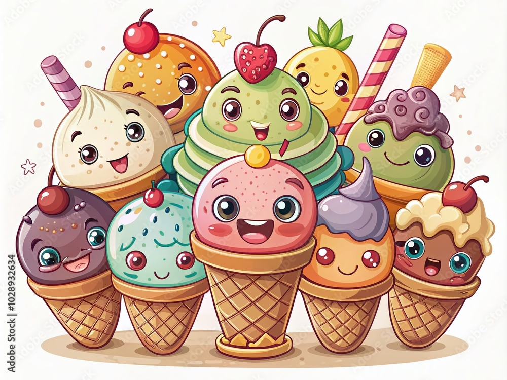 Fototapeta premium Fun Ice Cream Cartoon in Vintage Style for Creative Projects and Designs