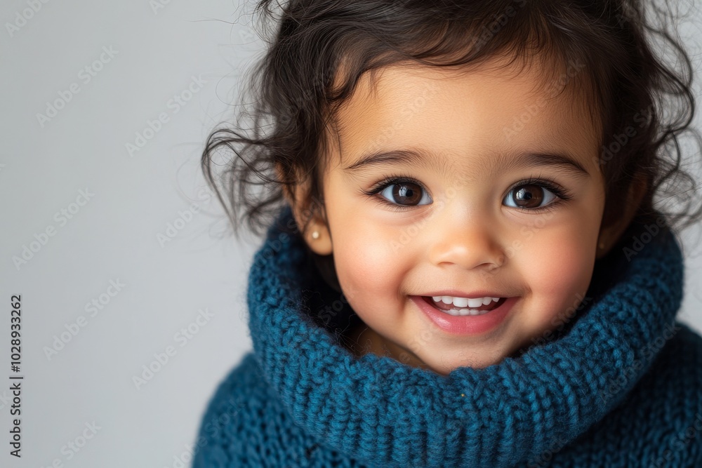 Laughing teen girl in a blue sweater. Close-up. White background. Laughing teen girl in a blue sweater. Close-up. White background.