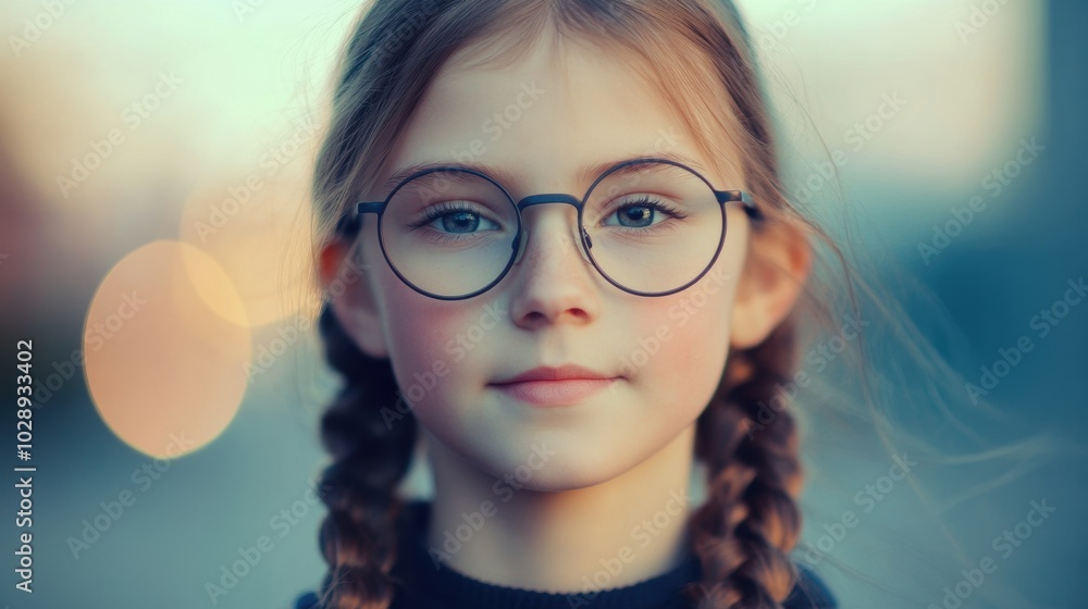 Close-up of a young hipster girl with long braids, wearing round glasses. Soft, blurred background with minimal distractions. Close-up of a young hipster girl with long braids, wearing round glasses. Soft, blurred background with minimal distractions.