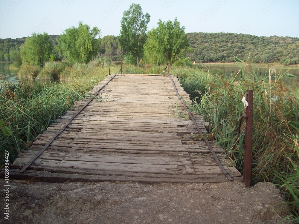Fototapeta premium Pasadera de madera en las Lagunas de Ruidrra