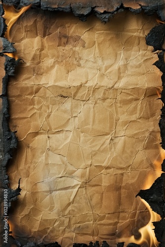 Old Rustic Paper with Burned Edges, Close-Up Detail Background photo