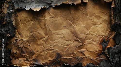 Old Rustic Paper with Burned Edges, Close-Up Detail Background photo