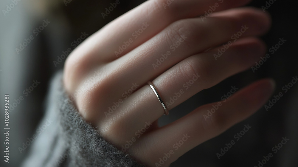 Elegant ring on left ring finger close-up with soft focus Elegant ring on left ring finger close-up with soft focus