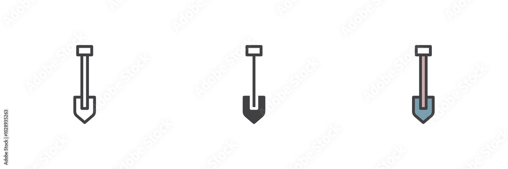 Shovel different style icon set Shovel different style icon set