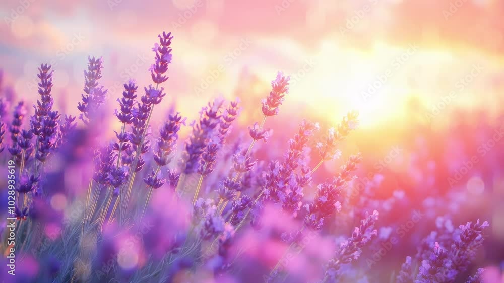 Experience the colorful beauty of lavender fields as the sun sets, creating a serene atmosphere Experience the colorful beauty of lavender fields as the sun sets, creating a serene atmosphere