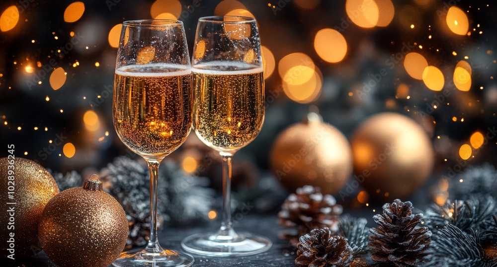 Background with a golden bottle and champagne toast Background with a golden bottle and champagne toast