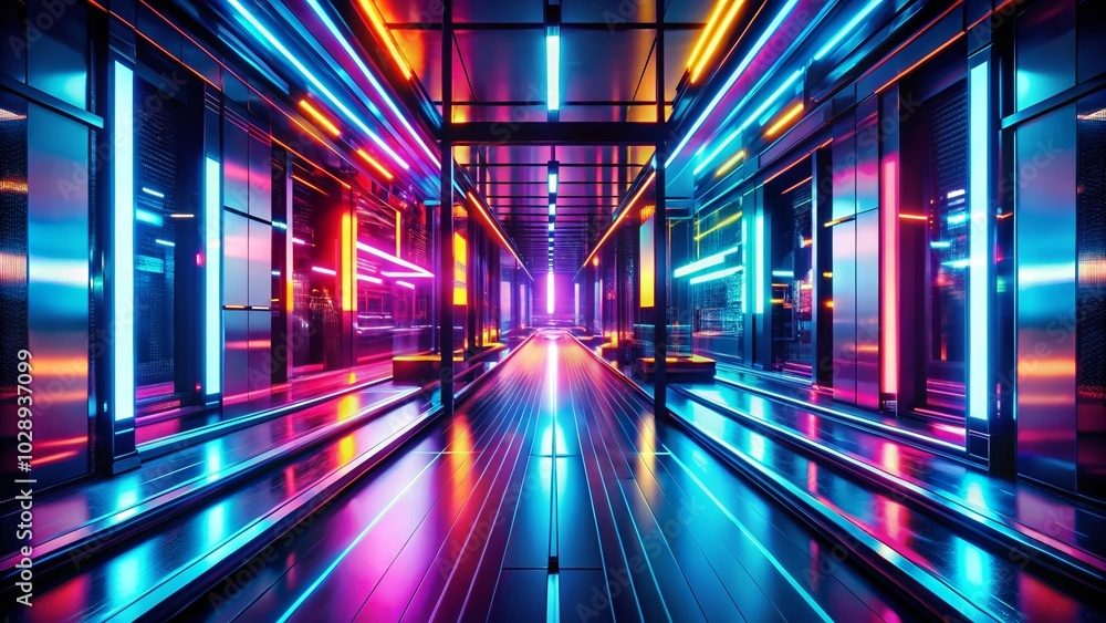 Futuristic Neon Corridor in Tilt-Shift Photography Style for Unique Visual Appeal Futuristic Neon Corridor in Tilt-Shift Photography Style for Unique Visual Appeal
