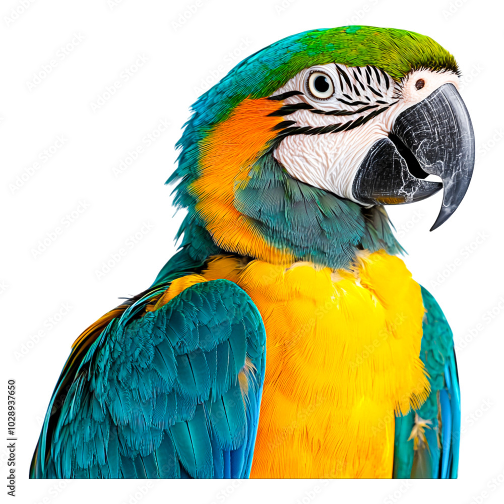 Fototapeta premium Vibrant Macaw Bird Portrait on Transparent Background