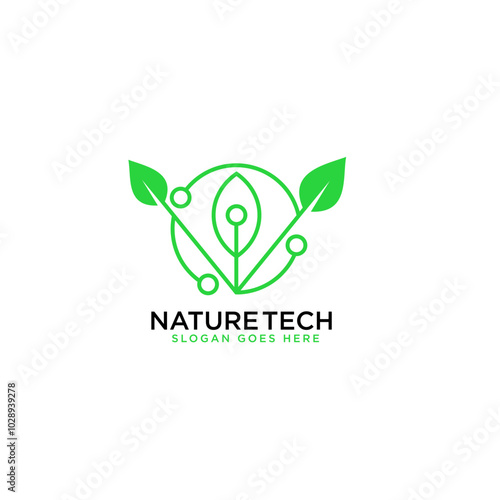 Plants and tech elements for digital agriculture logo design