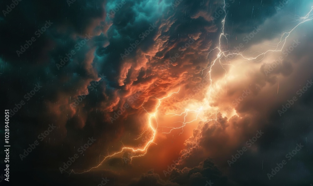 Close-up of a lightning bolt splitting the sky during a storm, 4K hyperrealistic photo Close-up of a lightning bolt splitting the sky during a storm, 4K hyperrealistic photo