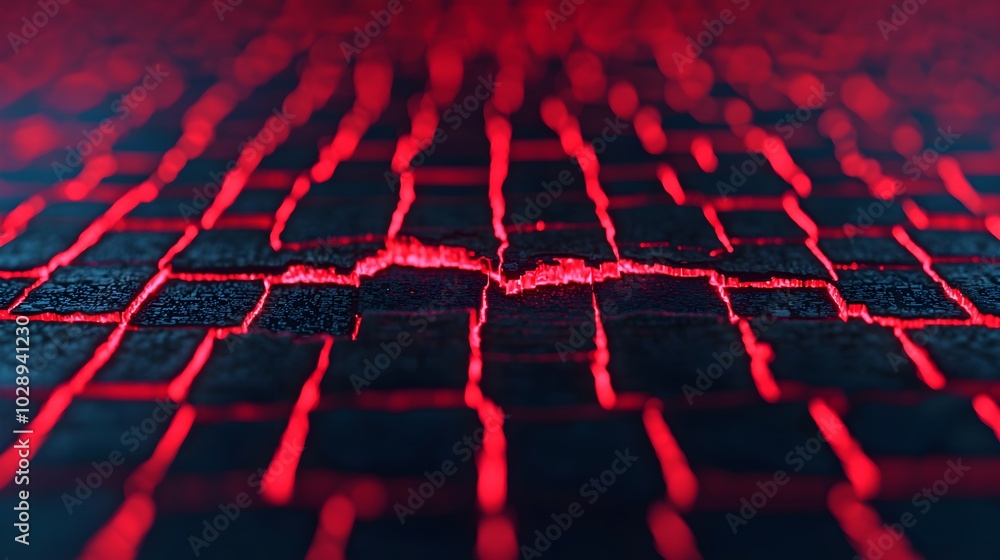 Obraz premium Futuristic glowing grid pattern with red highlights