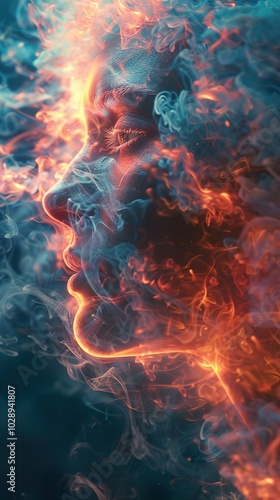 Abstract Portrait of a Face in Smoke and Fire