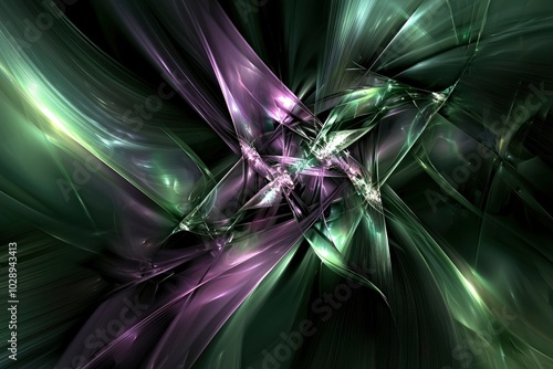 Abstract Intertwined Green and Purple Shapes photo