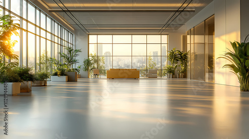 Modern bright office interior with furniture and daylight.Blurred background of a modern office space. Blurred office backdrop.