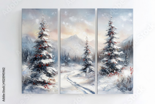 Oil paintings artwork, winter Christmas scenic