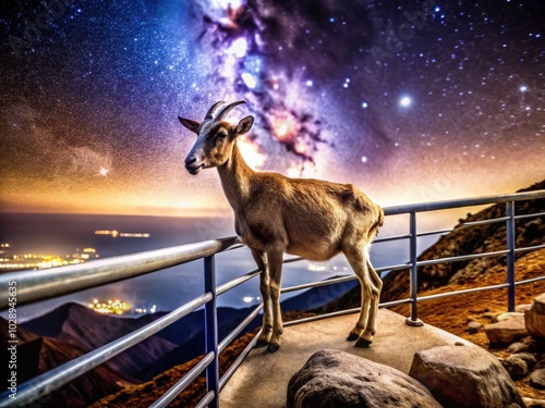 Goat on Astronomical Viewpoint Sicasumbre at Night - Low Light Photography of Fuerteventura's Scenic Landscape photo