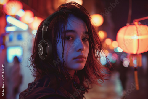 Wallpaper Mural beautiful portrait of a fashionable young girl in headphones Torontodigital.ca