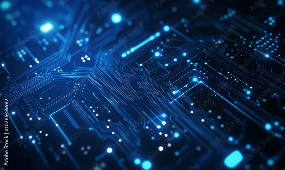 Modern illustration of a circuit board on a blue abstract technology background. Modern illustration of a circuit board on a blue abstract technology background.