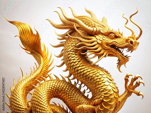 Golden Dragon Silhouette on White Background - Majestic Mythical Creature Art