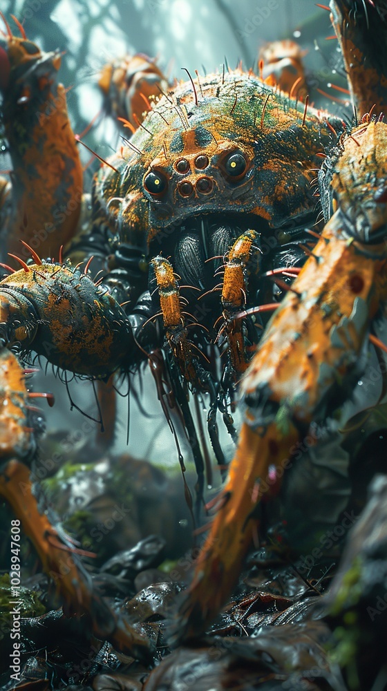 Close-Up of a Creepy Spider in a Dark Forest Close-Up of a Creepy Spider in a Dark Forest