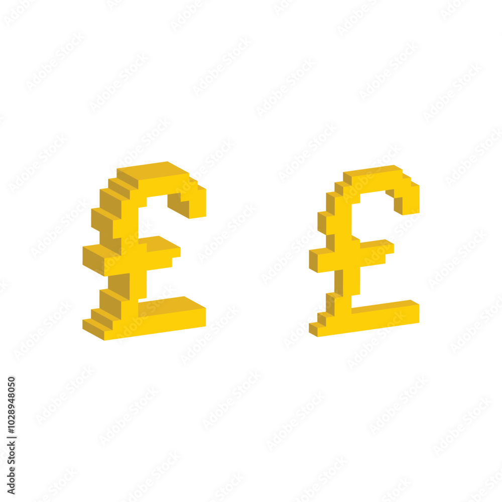 Isometric 3d pixel Pound vector icon pixel art money sign for 8 bit game Isometric 3d pixel Pound vector icon pixel art money sign for 8 bit game