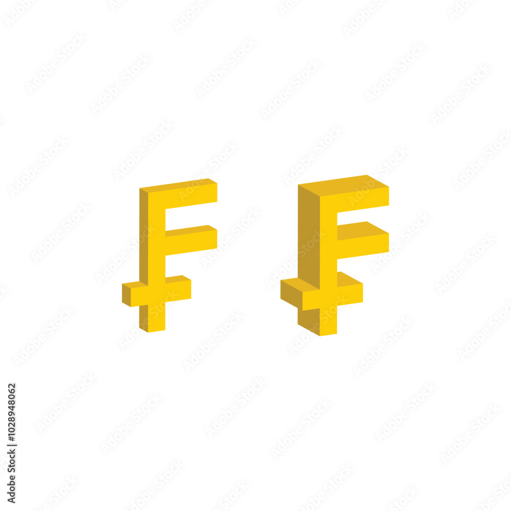 Isometric 3d pixel franc icon pixel art money sign for 8 bit game Isometric 3d pixel franc icon pixel art money sign for 8 bit game