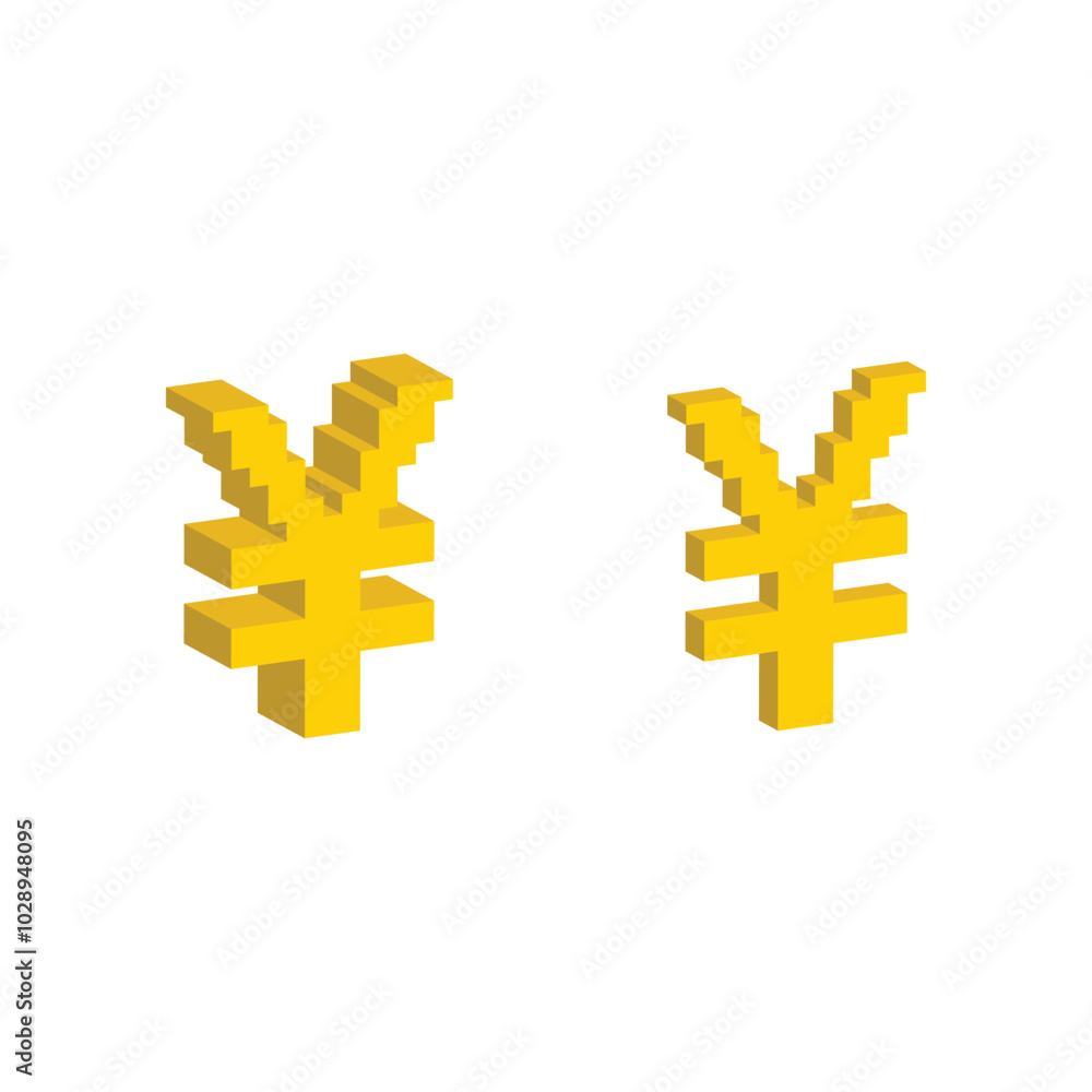 Obraz premium Isometric 3d pixel Yen icon pixel art money sign for 8 bit game
