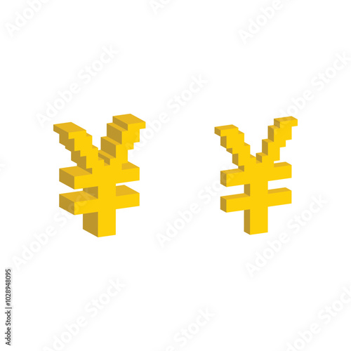 Isometric 3d pixel Yen icon pixel art money sign for 8 bit game