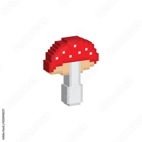 Isometric 3d pixel amanita vector mushroom pixel art icon element for 8 bit game