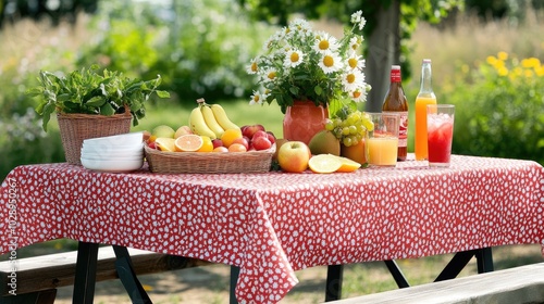 Vibrant Outdoor Table Setting with Fresh Produce photo