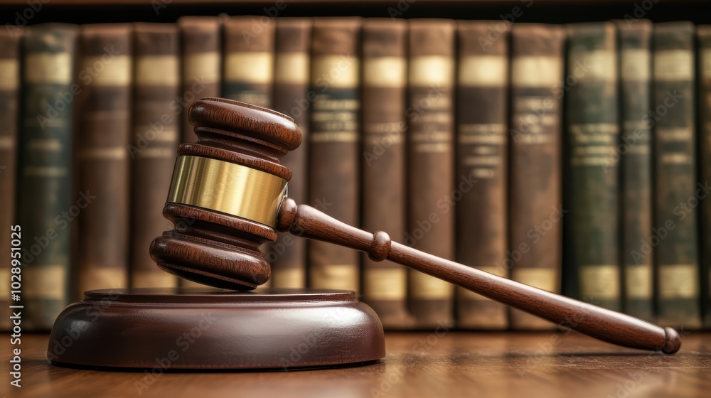 Fotografie Wooden judge gavel, law books, and justice scale