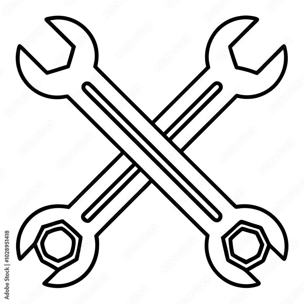wrench and bolt crossed together line art wrench and bolt crossed together line art