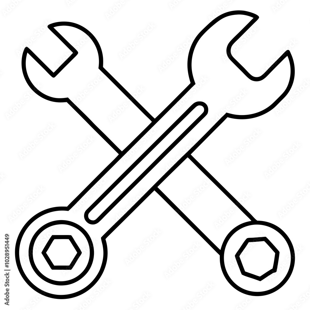 wrench and bolt crossed together line art wrench and bolt crossed together line art