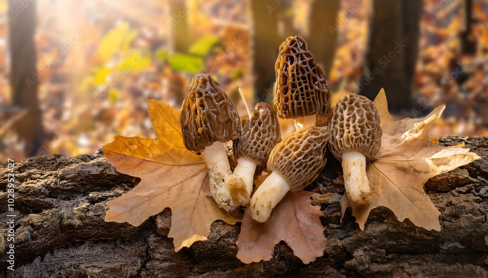 Obraz premium Morel Mushrooms on Tree Bark