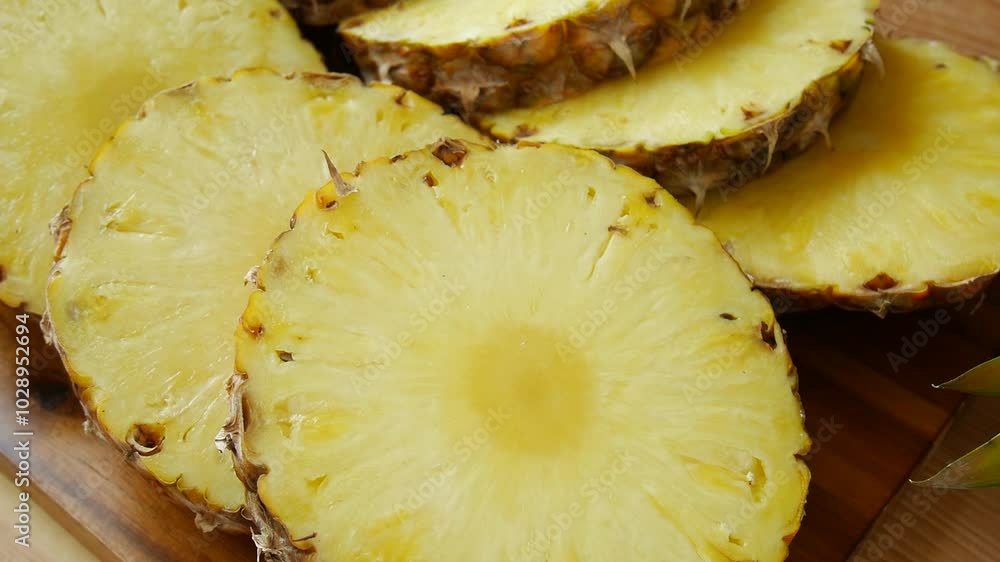 Freshly sliced ​​pineapple on the table.