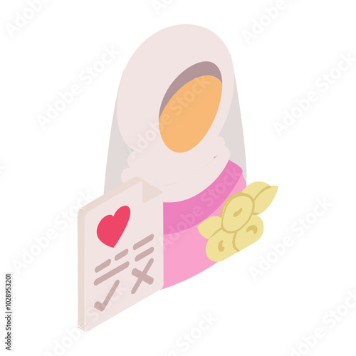 Taking Bridge Consent for Marriage isometric concept, Hijabi Girl and Nikah process vector icon design, Muslim marriage Symbol, Islamic wedding customs Sign, Indian subcontinent matrimony illustration