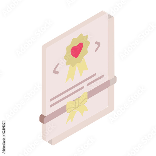 Nikah Nama or Muslim Marriage certificate isometric concept, Zawaj Contract vector icon design, Muslim marriage Symbol, Islamic wedding customs Sign, Indian subcontinent matrimony stock illustration