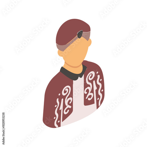 Muslim Groom Wearing Sherwani and kula isometric concept, Embroidered long-sleeved outer coat vector icon design Muslim marriage Symbol, Islamic wedding customs Sign, Indian subcontinent matrimony 