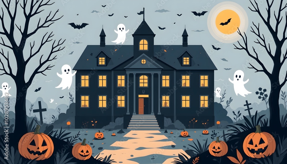 Fototapeta premium Haunted Castle on a Cliff under Full Moon