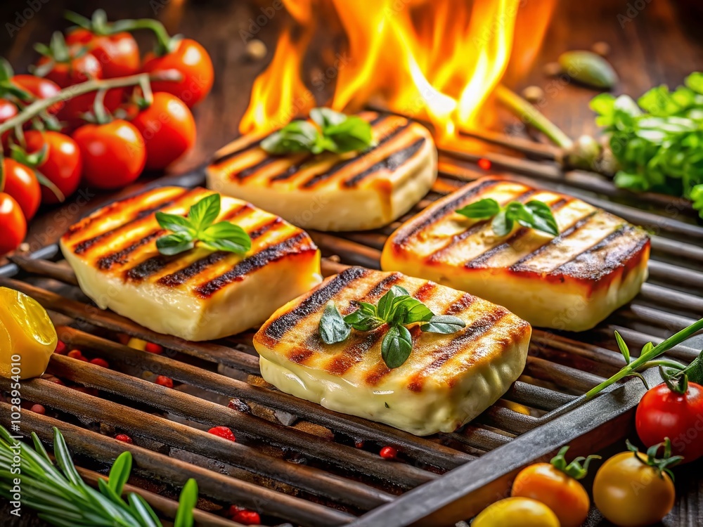 Grilled Halloumi on a Grill Grate - Delicious Vegetarian BBQ Delight Grilled Halloumi on a Grill Grate - Delicious Vegetarian BBQ Delight
