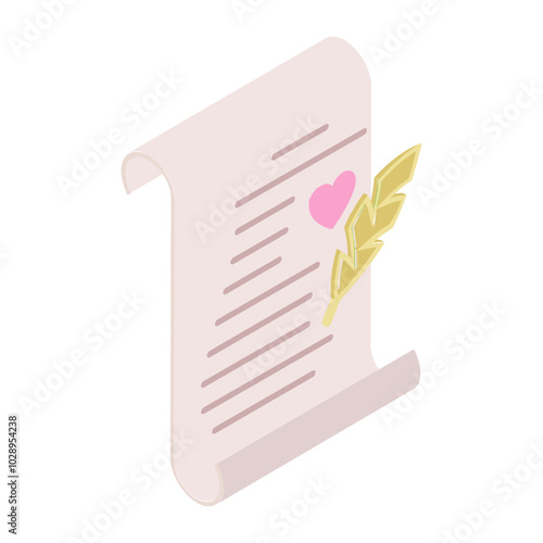 signing a marriage certificate with pen isometric concept, Peacock Feather Nikah Nama Paper vector icon design, Muslim marriage Symbol, Islamic wedding customs Sign, Indian subcontinent matrimony