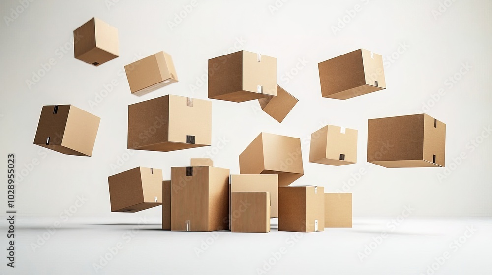 Floating cardboard boxes delivery and packaging concepts Floating cardboard boxes delivery and packaging concepts