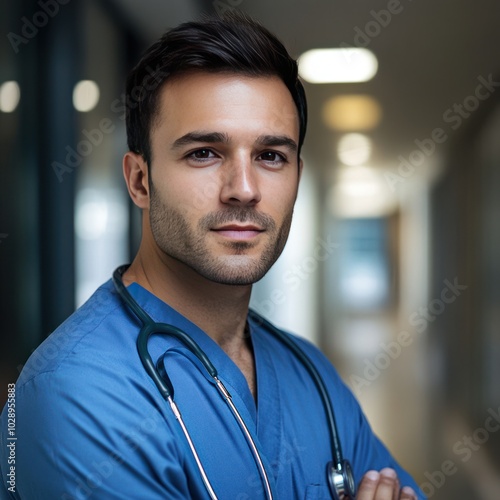 Male nurse in healthcare uniform