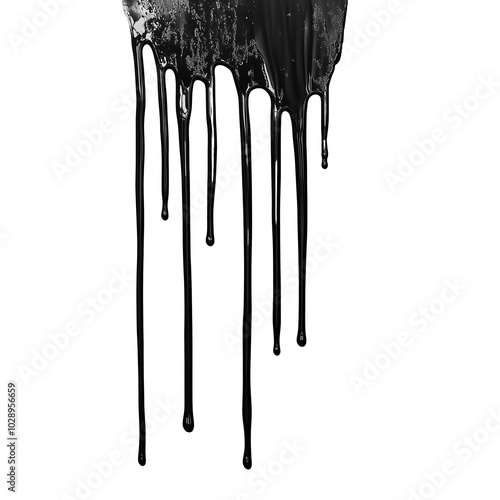 Abstract black paint dripping against a transparent background photo