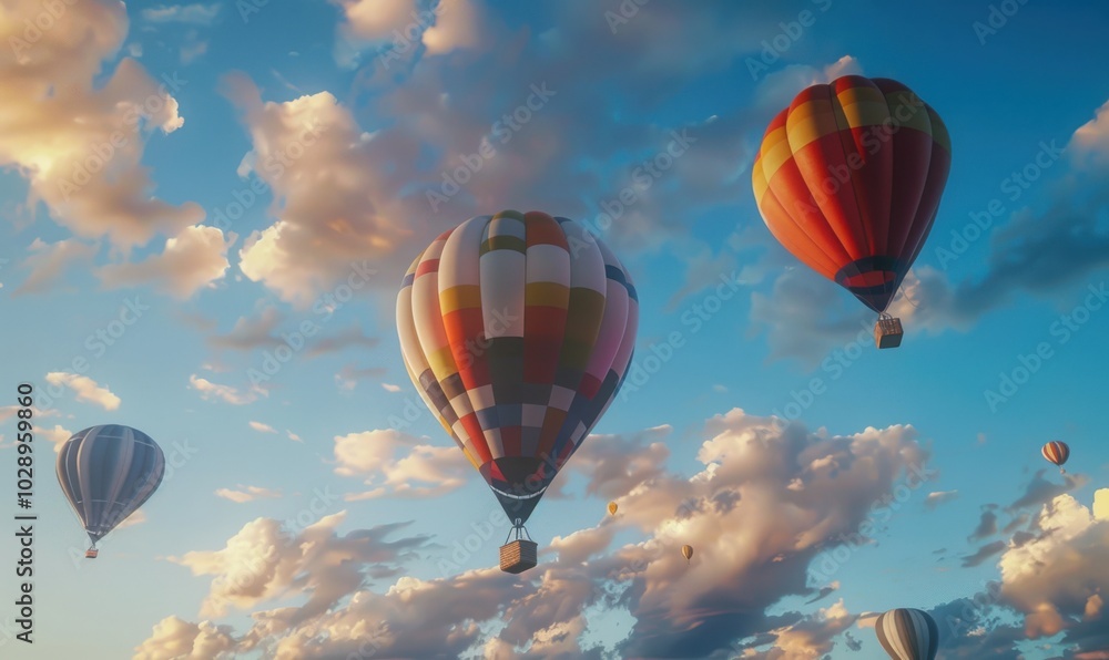 Fototapeta premium Colorful hot air balloons in the sky, 4K hyperrealistic photo